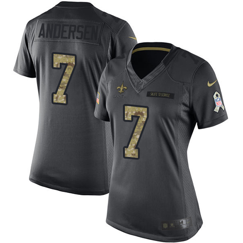 Women's Limited Morten Andersen Nike Jersey Black - #7 2016 Salute to Service NFL New Orleans Saints